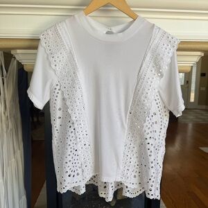Sea New York White Eyelet Lace Trim Short Sleeve Top